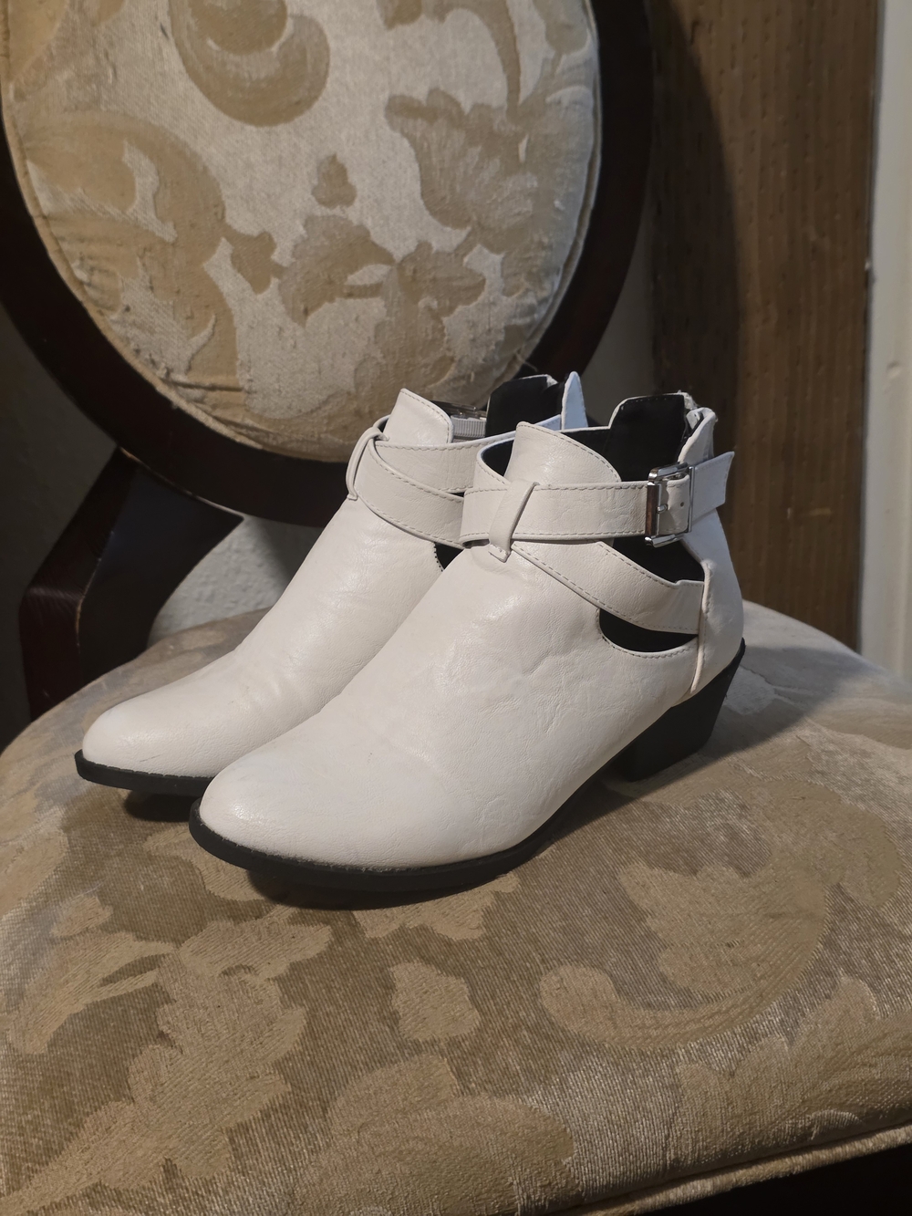 TOP Moda White Cutout Ankle Booties with Buckle Strap